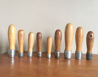 Set of 9 Vintage Wooden Shur-Grip and Skroo-Zon Handles.