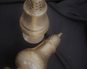 Pair of brass shakers, condiment set, vintage brass salt and pepper shakers, salt pepper,