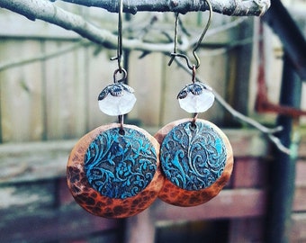 Copper,Brass And Rose Quartz Earrings