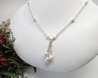 Bridal Necklace, Freshwater Pearls Necklace In Sterling Silver, Bridal Jewelry, June Birthstone, Wedding Jewelry, Keira's Crystal Creations