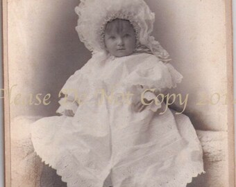 Vintage Cabinet Photograph - Beautiful Bonnet Baby