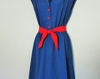 Vintage 1970s Blue Cotton Day Dress