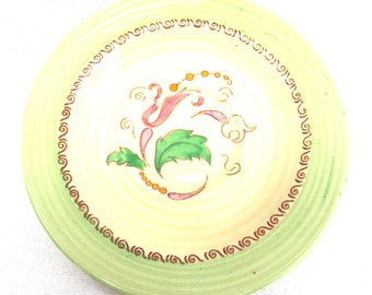 Clarice Cliff Saucer or Small Plate, 1930's Lynton Shape, Unknown Light Green Abstract Floral Pattern, Immaculate Condition
