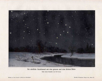 1900 NORTHERN LIGHTS LITHOGRAPH - original antique print - celestial astronomy polar lights night starry sky