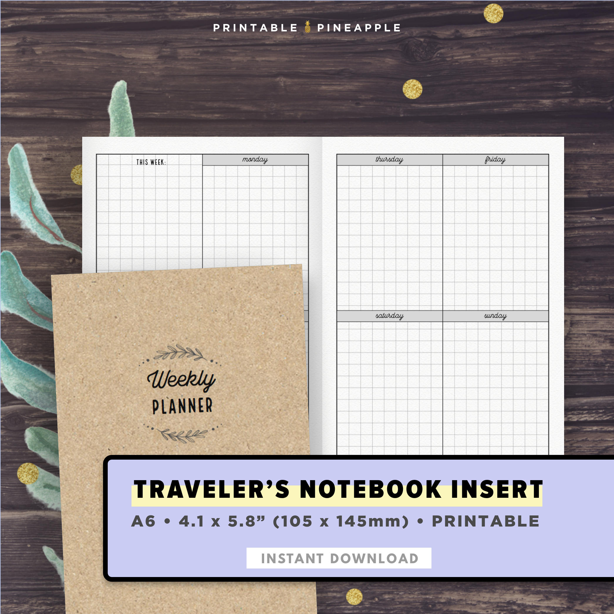 A6 Travelers Notebook Insert Printable Weekly Planner