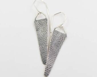 Pebble Sterling Silver Spike Earrings - Oxidized Silver Earrings