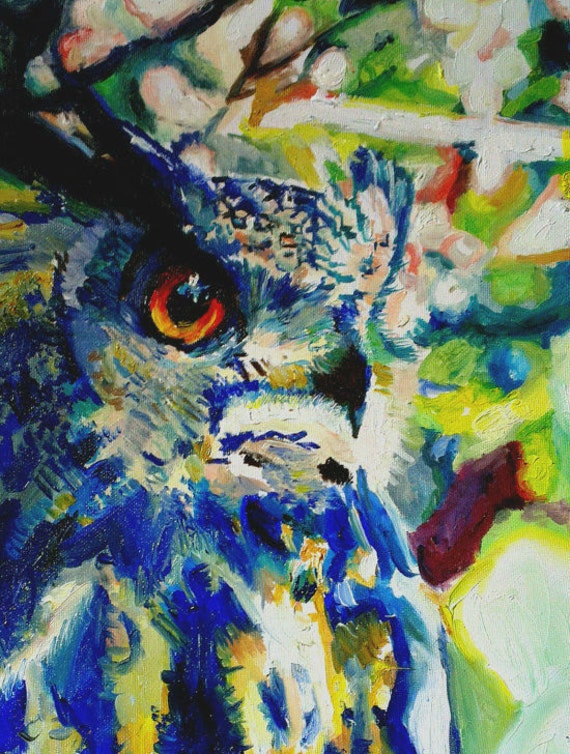 LIMITED EDITION Abstract Owl Impressionism Art 12 x 16