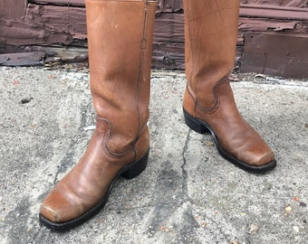 Vintage Frye Brown Engineer Boots, Size 9 Mens, 1980s