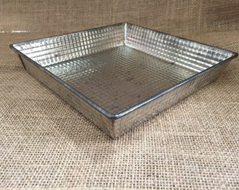 Vintage Baking Pan--Metal Pan--Vintage Ovenex 7 inch Square Pan--Waffle Finish Baking Pan--Upcycled Storage--Decorative Storage