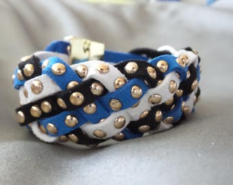 multi strand braided magnetic suede studded Cuff Bracelet
