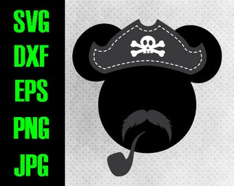 Mickey Pirate - svg, dxf, eps, png, jpg cutting files - cricut, silhouette - iron on paper piecing Disney Cruise Mustache Mickey design