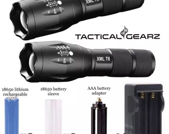 2 Pack Bundle! Military Grade Aluminum LED Flashlights! High Power 1000 Lumen T6 LED! 18650 Rechargeable Battery Kit!