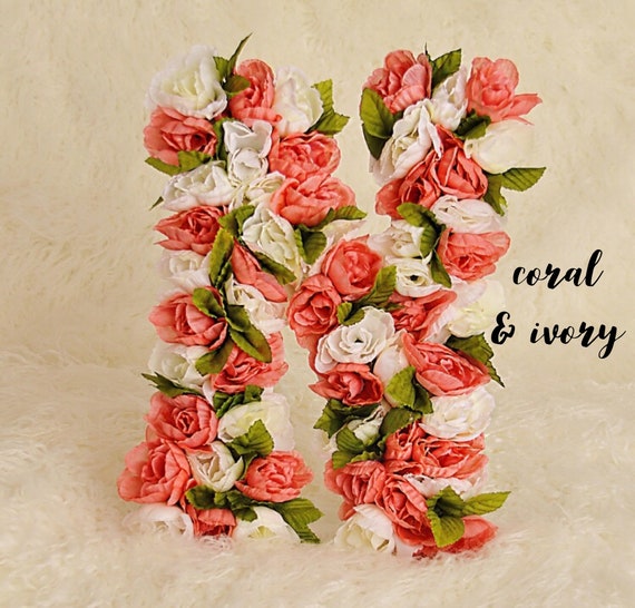 Custom Floral Letter in Coral & Ivory | Nursery Floral Initial | Floral Letters