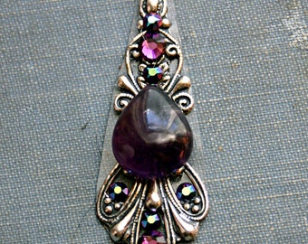 Plum Excess Bindi - Amethyst, Genuine Gemstone, Tribal Belly Dance, Facial Jewelry, Third Eye, Rhinstone, Purple