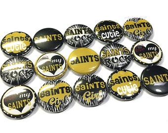 Saint, Gold Saint, Black Saint, 1", Button, Saint Pin, Saint Decor, Saint Theme, Saint Button, Saint Flat Back, Saint Pinback, Saint Badges