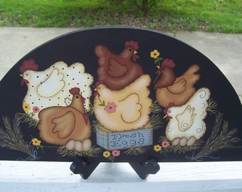 Door Crown Wood Topper Primitve Country Chicken Shelf Sitter-Handpainted