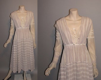 Vintage 1910s On the Boardwalk Titanic Edwardian Tea Dress Linen Womens Dress - M