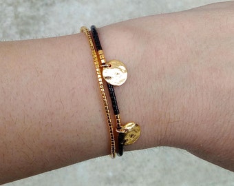 Bracelet gold sequin and gold miyuki beads