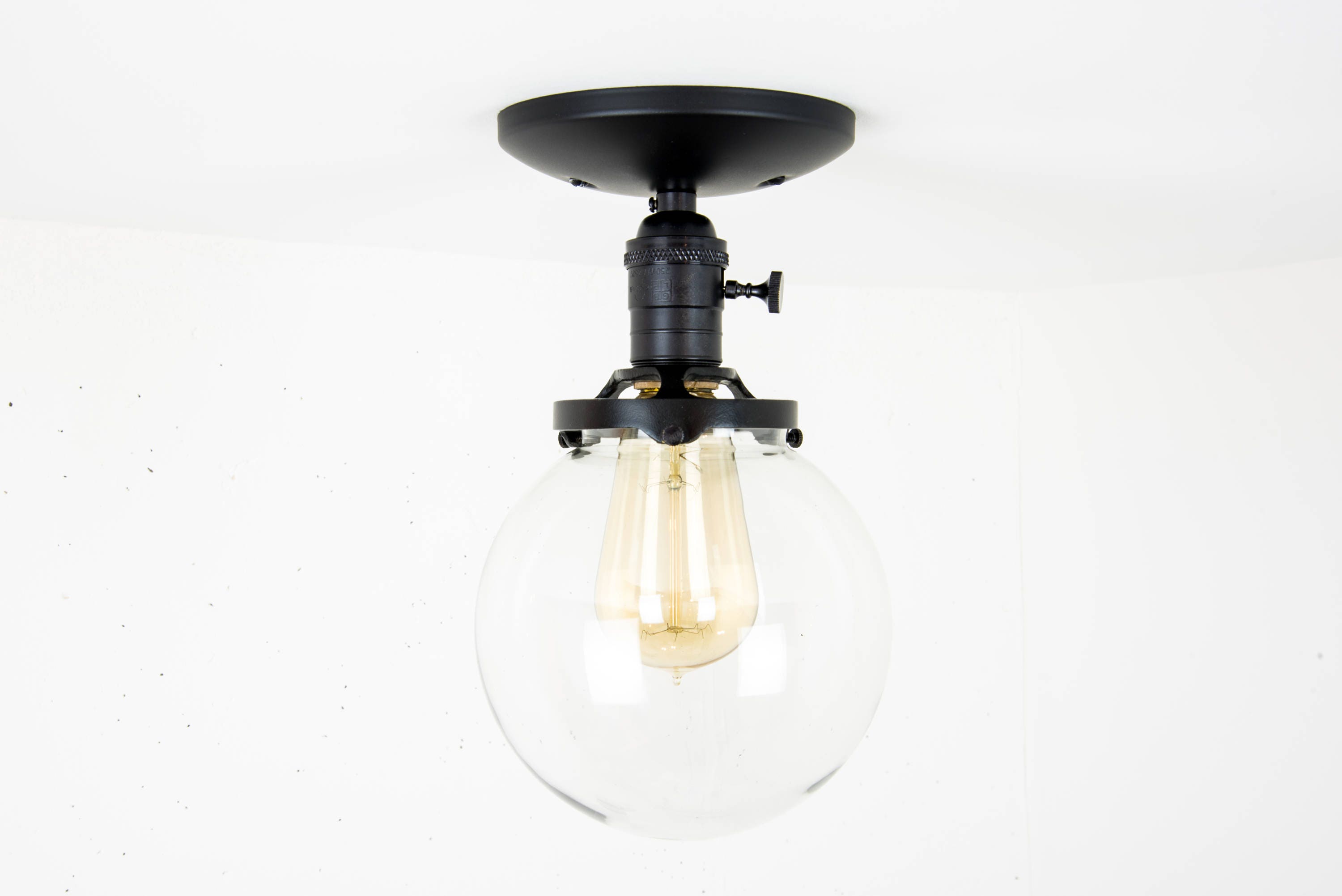 Black Glass Globe Semi Flush Mount Light Fixture