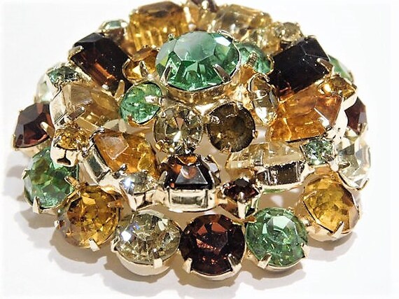 Rhinestone Brooch / Mid Century Rhinestone Brooch / Autumn Fall