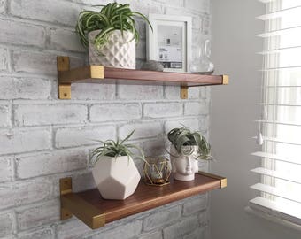 Premium Gold Bracket and Walnut Shelves (Set of 2)