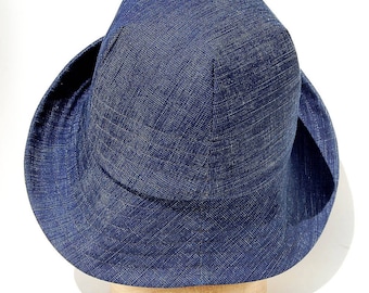 Womens summer hat|Handmade French hat|denim fashion hat|French designer hat|linen sun hat| ZUTmarguerite linen summer hat in indigo fabric