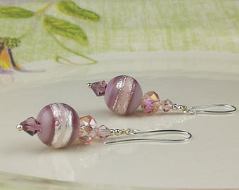 Purple Earrings Glass Bead Earrings Beadwork Earrings Lampwork Earrings Glass Earrings Glass Art Earrings Lampwork Jewelry