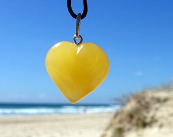 Yellow Amber Heart Pendant, Baltic Amber Pendant, Amber Heart Necklace, Butterscotch Baltic Amber, Heart Gift, Amber Jewelry,