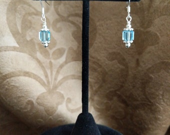 Blue cube Swarovski earrings