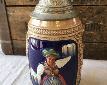 Vintage Gerz West Germany Pewter Lidded Stein / DGBM Lid
