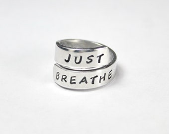 Just Breathe Ring,Hand Stamped Aluminum Twist Ring