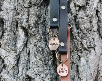 Custom Leather Keychain, Leather Fob, Mountain Keychain, Penny Keychain, Compass Keychain, Personalized Keychain, Gift for Him, Luggage Tag
