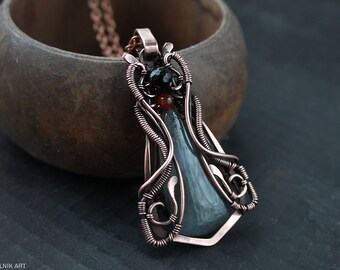 Agate pendant Wire wrapped jewelry Heady Copper necklace Wire wrap pendant Handmade Wirewrapped jewelry Boho necklace Gift for her