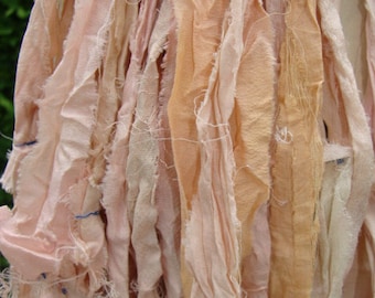 Beautiful Pinks Some Peach And Cream Colored Sari Ribbon Yarn 100 Gram Skein 70 To 75 Yards