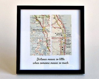 Long Distance Father's Day Gift, Long Distance Dad, Daughter to Father Gift, Son to Dad Gift, Framed Map Gift, Personalized Distance Map