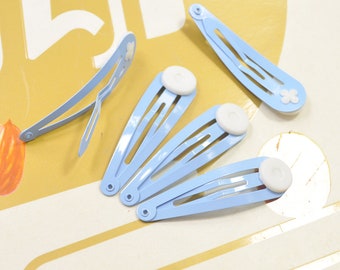 50pcs Blank Barrette Snap Clips with Glue Pads/Light blue Hair Clip/Tear Drop Clip - 50 mm (2")