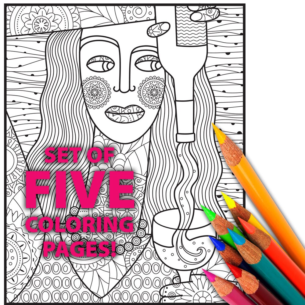 WINE Adult Coloring Pages Sheets Digital Printable Page For Adults From BowWowCreative On Etsy Studio