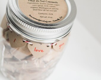 2 x Fleur de Sel Caramels - 1/2 lb in an - I Love You Mason Jar
