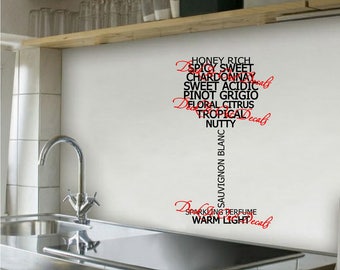 Wine types in the shape of a wine glass Vinyl wall decal decoration E00292