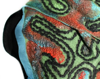 Nuno Felted Scarf Wool Silk Felt Scarf Multicolor OOAK Felt Gift Winter Fashion Accessory