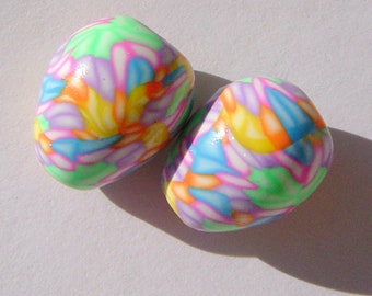 Easter Egg Handmade Artisan Polymer Clay Teardrop Bead Pair