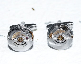 ETERNA Men Steampunk Cufflinks - ETERNA-MATIC Swiss Silver Automatic Vintage Watch Movement Men Steampunk Cufflinks Cuff Links Wedding Gift