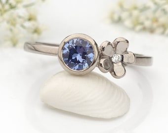 Size K 1/2 (US 5 3/8) Sapphire and Diamond Ring, Ethical 18k White Gold, Ready to Ship