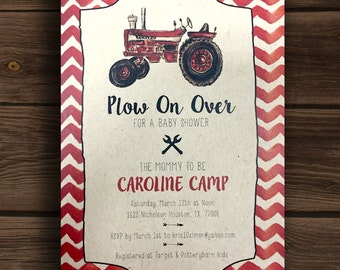 Plow On Over For A Baby Shower ~ Red Tractor Baby Shower Invitation