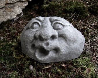 Garden Rock Face, Concrete Garden Face, Funny Face, Rocks With Faces, Garden Decor, Rock Faces, Garden Rock, Stone Faces, Fairy Garden Rock