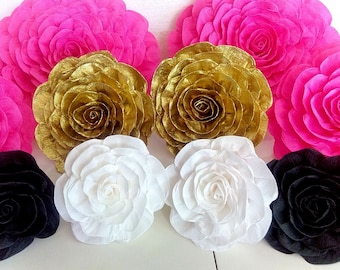 10 large crepe paper flowers giant paper flower bridal kate shower spade baby flowers pink gold white black wedding bakdrop Paper wall party