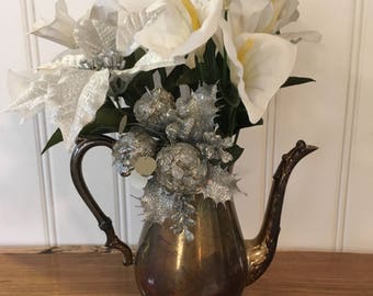 Vintage Sheridan Silverplate Teapot Lid Missing Table Centerpiece Flower Vase Cottage Style Holiday Dining Decor