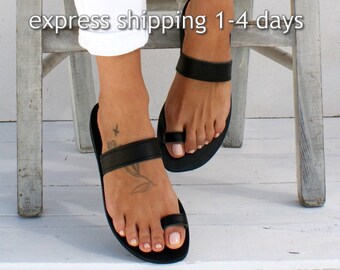 Greek Toe ring Sandals Slip-on Leather Sandals Braided