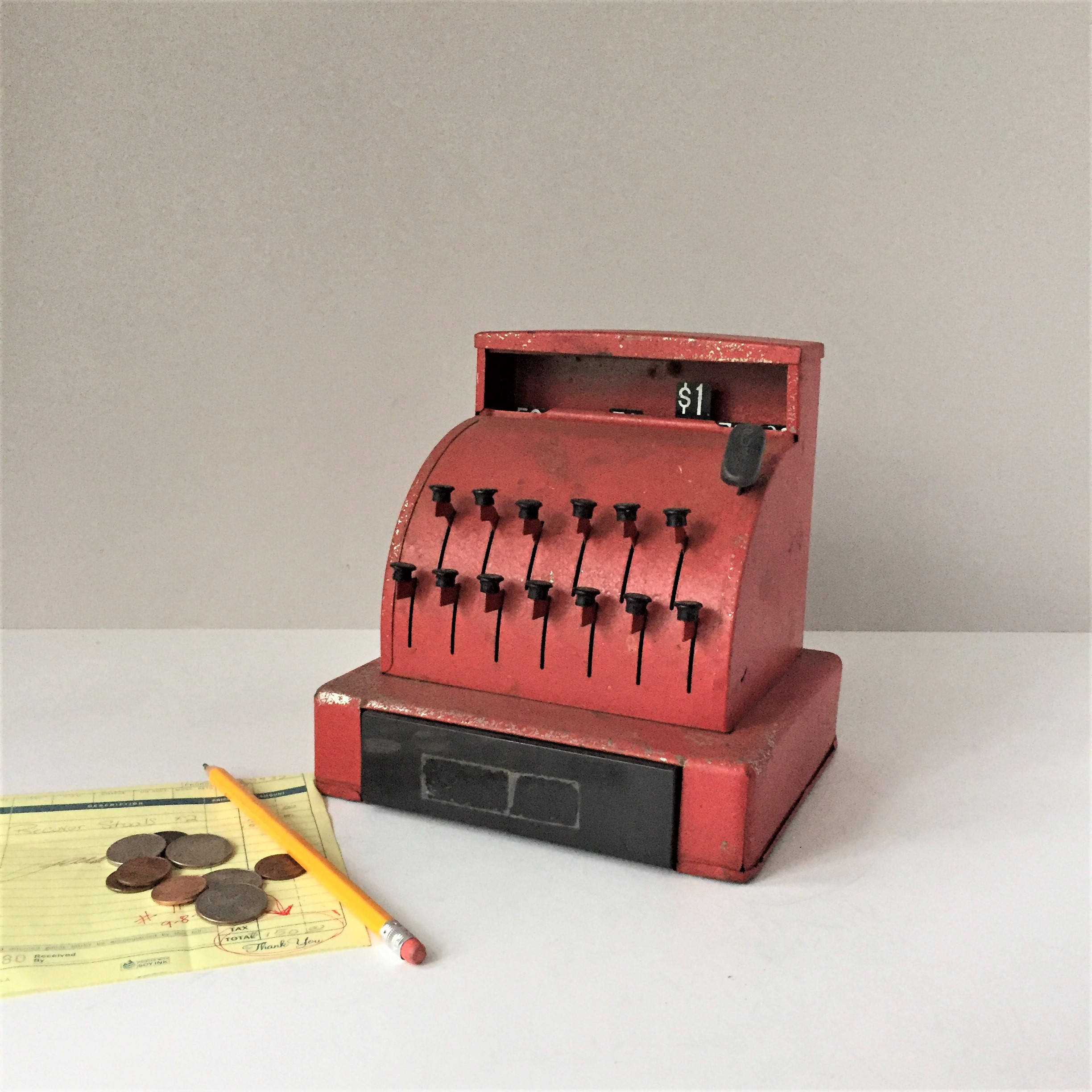 Toy Cash Register Vintage Cash Money Drawer Imperial Toys