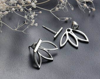 Ear Jacket earrings, Lotus flower earrings, Boho Earrings, Lotus earrings, flower earrings, posts studs earrings, Yoga style earrings
